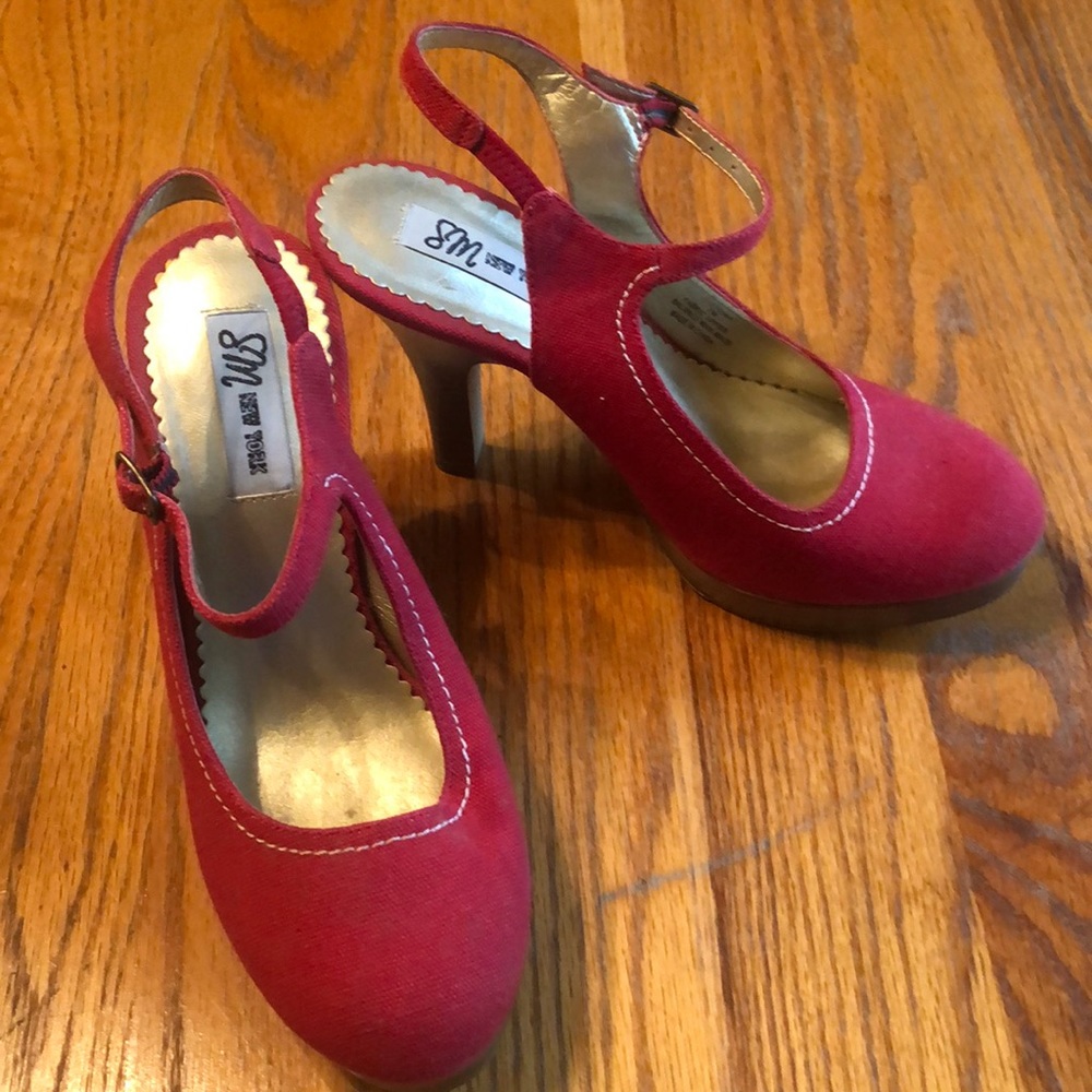 Red canvas heels